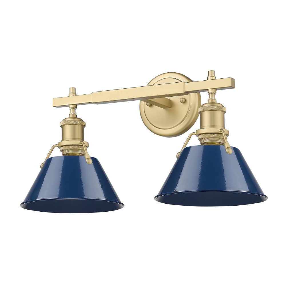 Yep by Golden Lighting Orwell 2-light Vanity in Brushed Champagne Brass and Navy Blue shade